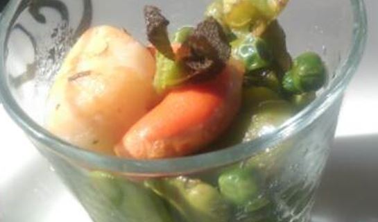 Verrine de Saint Jacques, fèves et petits&nbsp;pois